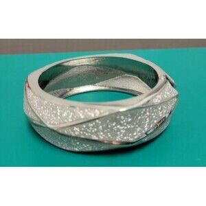 SilverTone Silver Glitter Statement Clamper Bracelet Chunky Spring Clasp